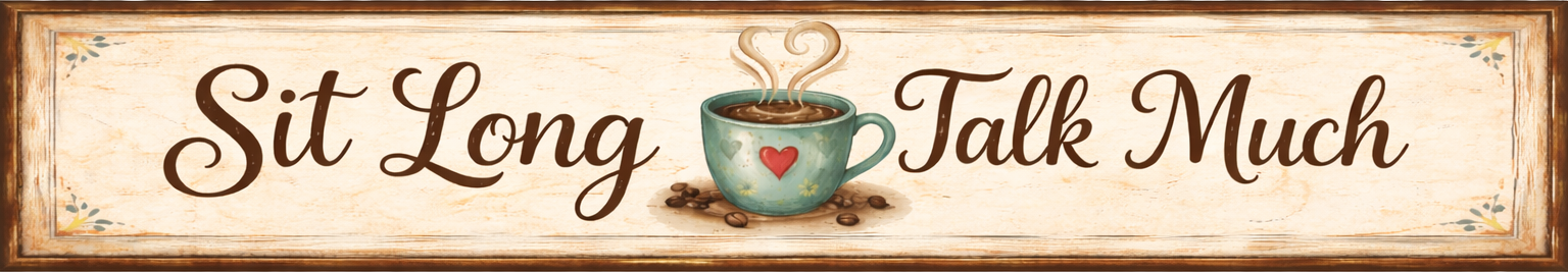 Sit long, talk much with a coffee cup illustration